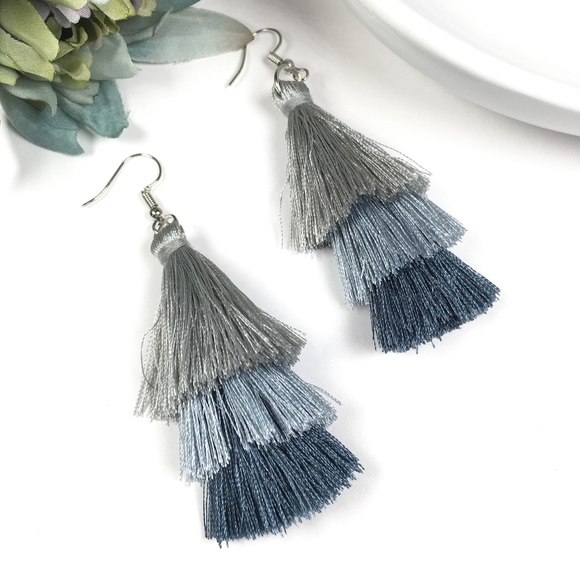 Multicolored Tiered Tassel Dangle Earrings - Picture 1 of 4
